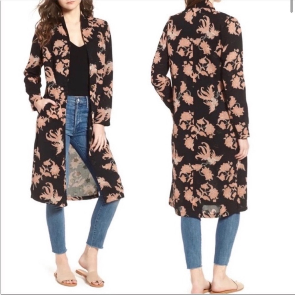 Scotch & Soda Fading Roads Women Medium Black Duster Pink Floral Print NWOT